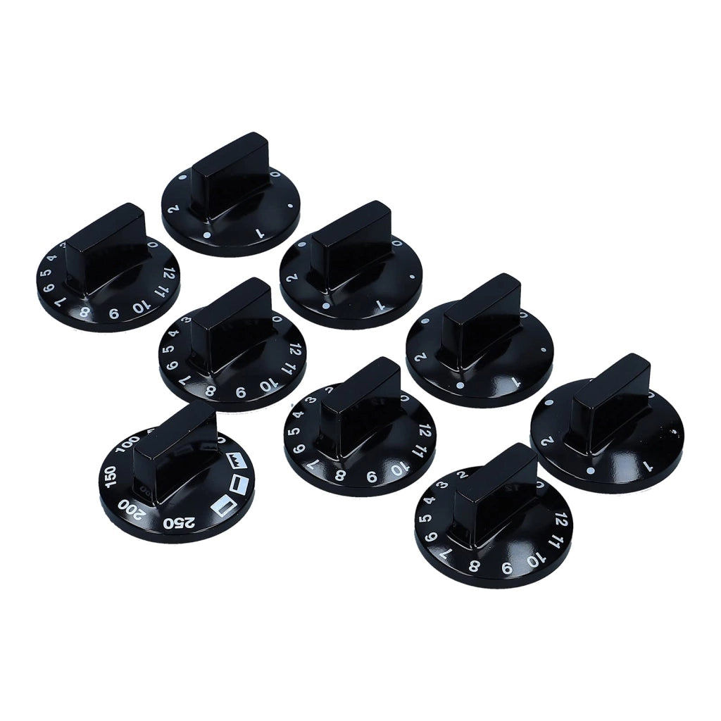 Set di 9 elementi per manopole, colore nero, diametro 52 mm, materiale plastico, asse da 6/4,6 mm