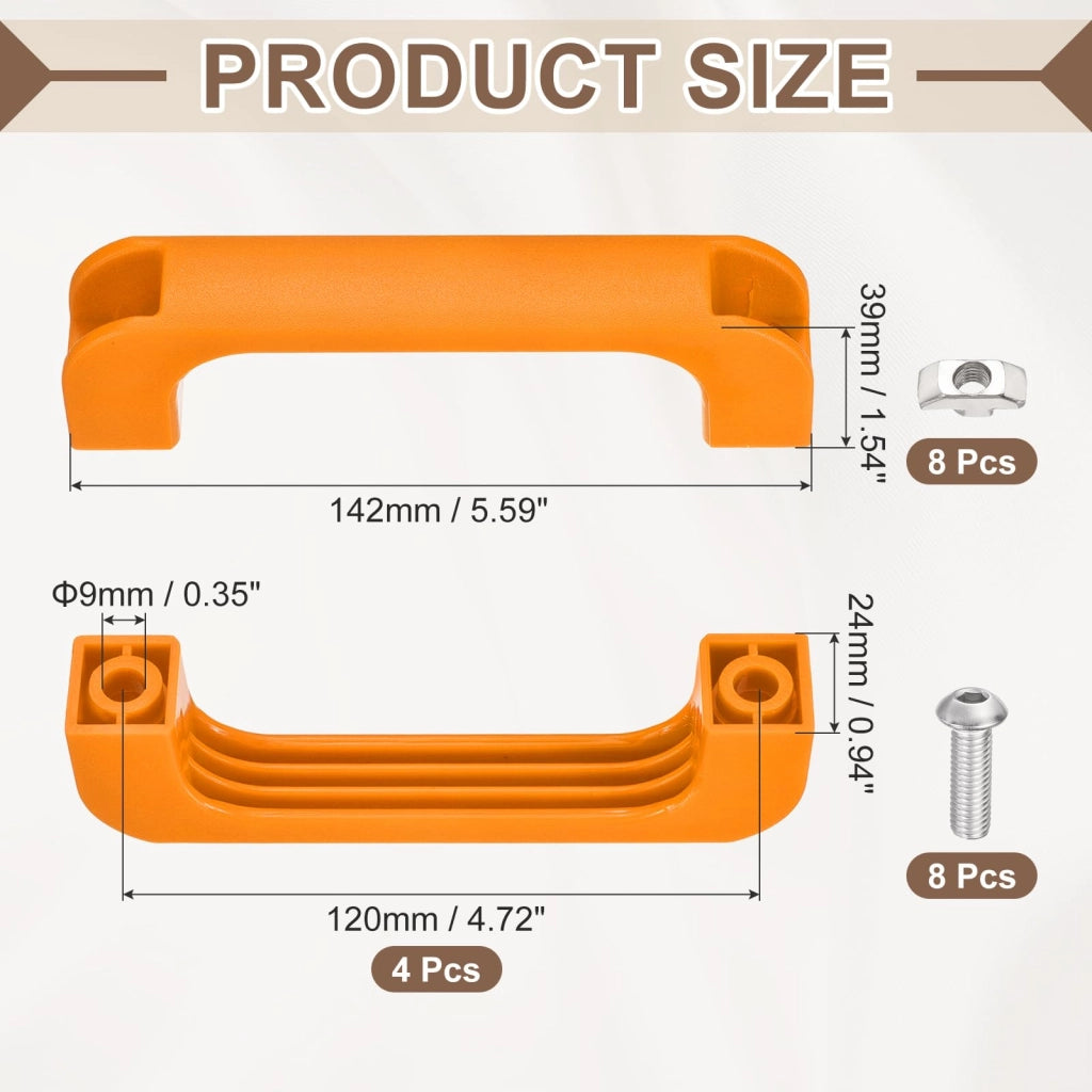 4 maniglie in plastica, distanza tra gli assi di 12 cm, colore arancione
