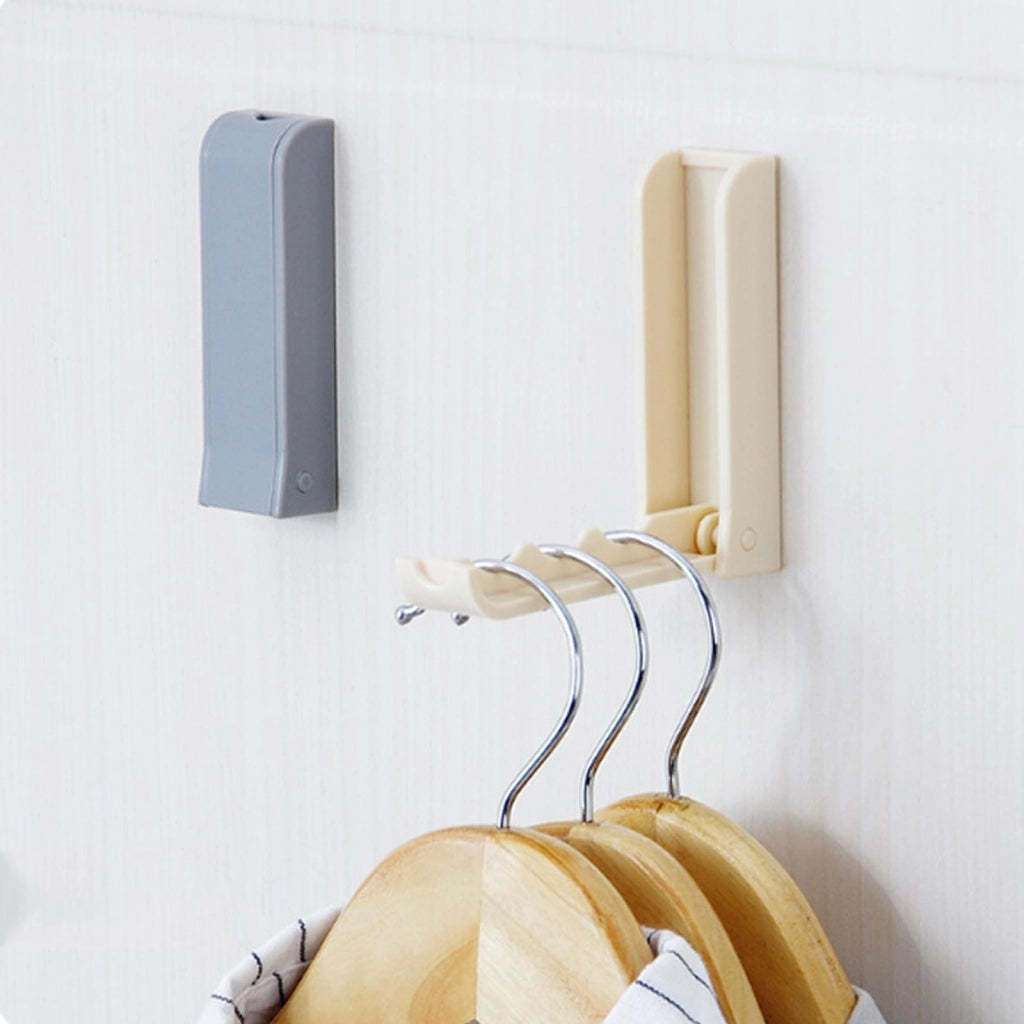 Set di 4 ganci pieghevoli per abiti, in plastica, grigio/beige, adesivi