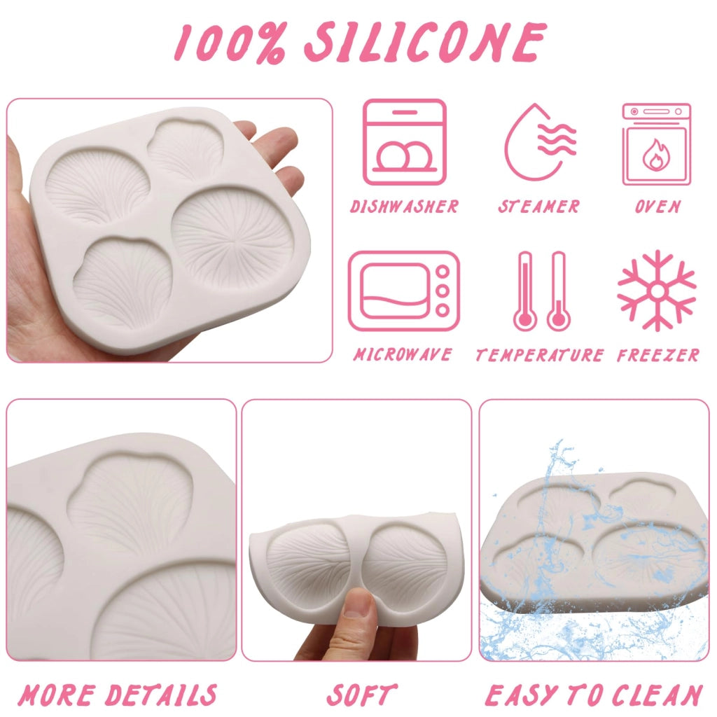 Stampo in silicone a forma di fungo e Ginkgo Biloba, confezione da 2 pezzi, dimensioni 20x11 cm