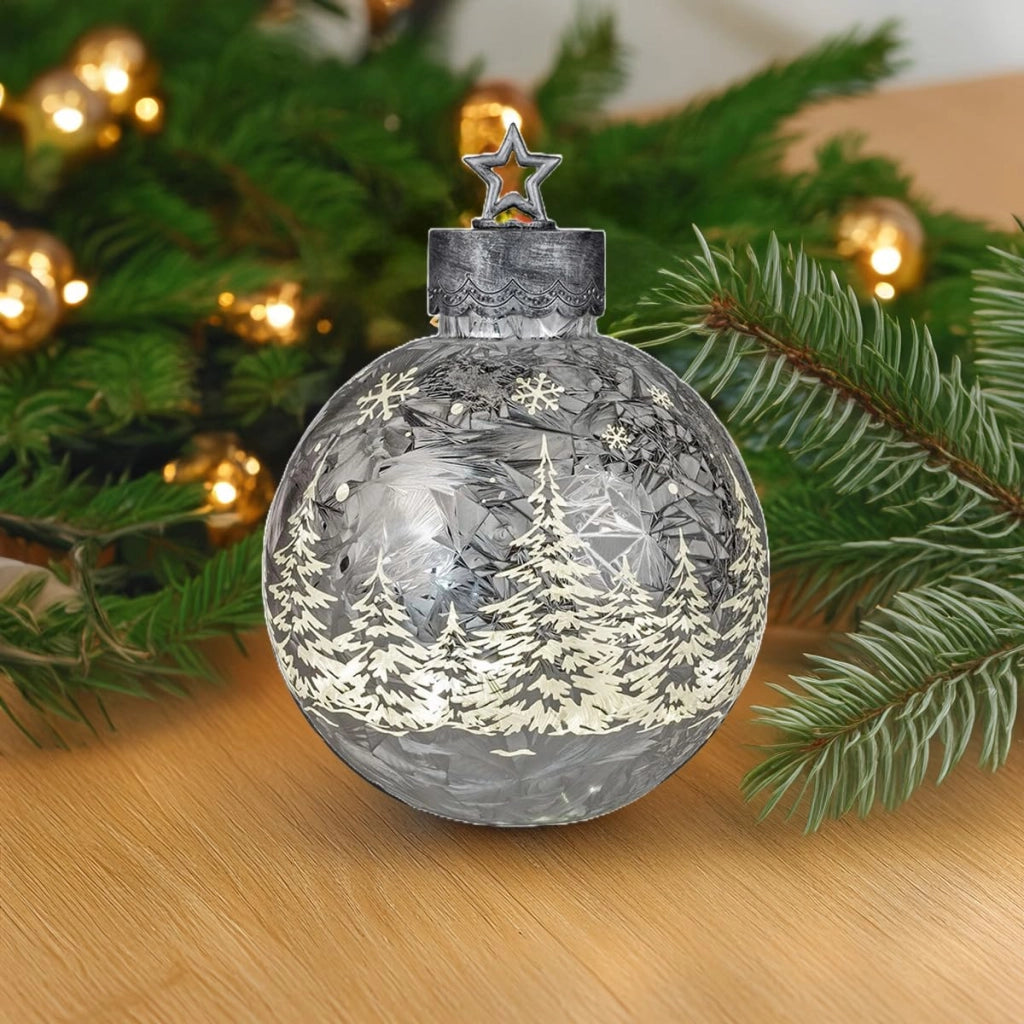 Sfera di vetro decorativa a LED con timer, 32 cm, argento, decorazione natalizia