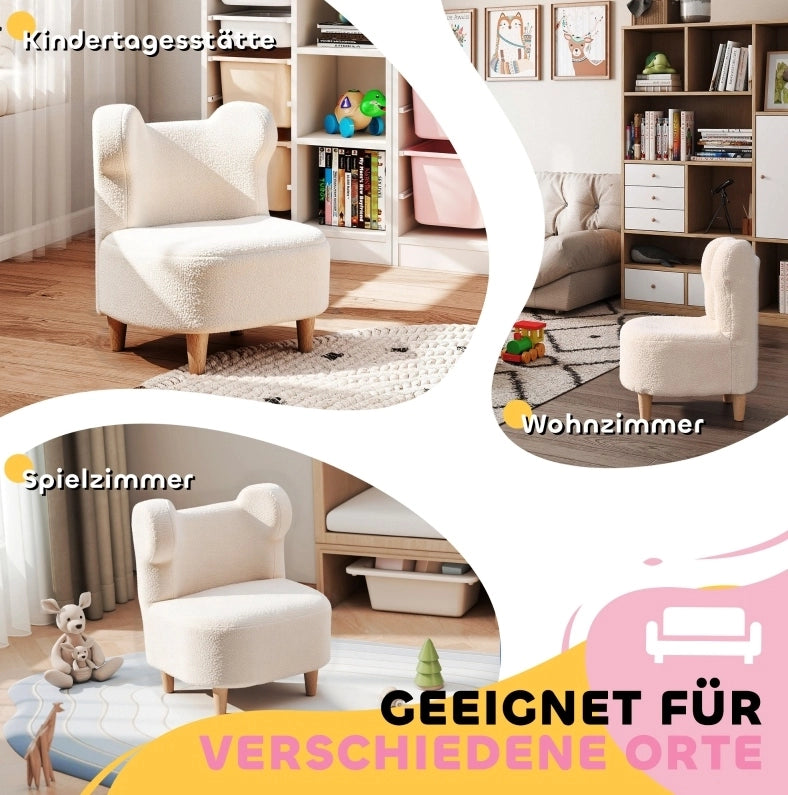 POLTRONCINA per bambini 47x43x53 cm in pile beige con orecchie da orso