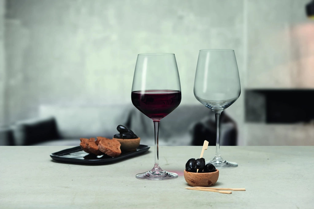 Set di 6 bicchieri da vino rosso, capacità 520 ml, colore rosso, in vetro
