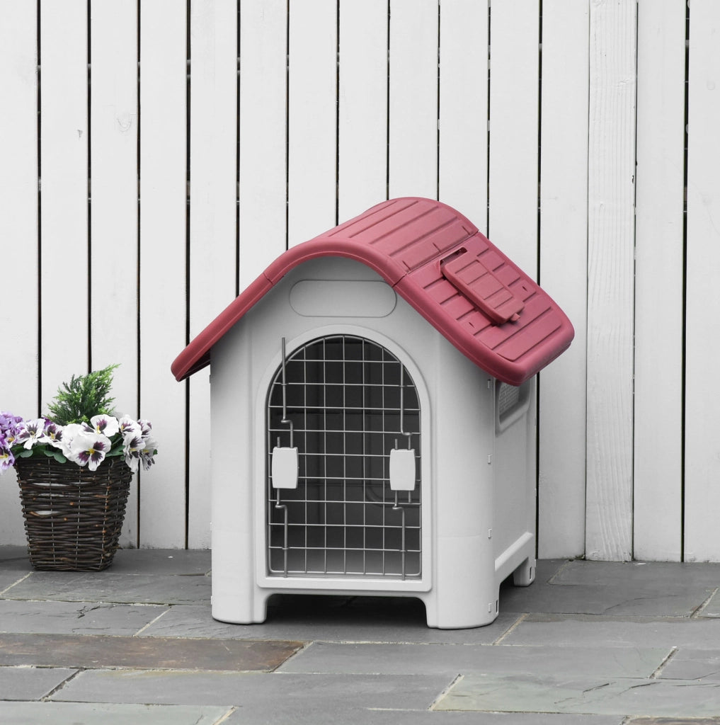 cuccia da esterno per cani 59x75x66 cm in plastica rossa, impermeabile