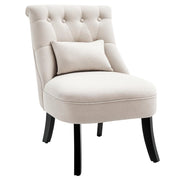Poltrona Imbottita con Cuscino Schienale Sedia Vintage in Tessuto Effetto Lino per Soggiorno Bianco Crema 52,5 x 69 x 77 cm