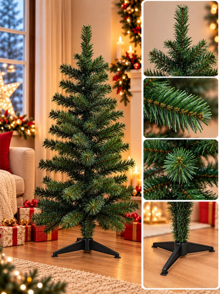 Albero di Natale Artificiale EASY 120 cm in PVC Verde con 180 Rami e Base a 3 Piedi