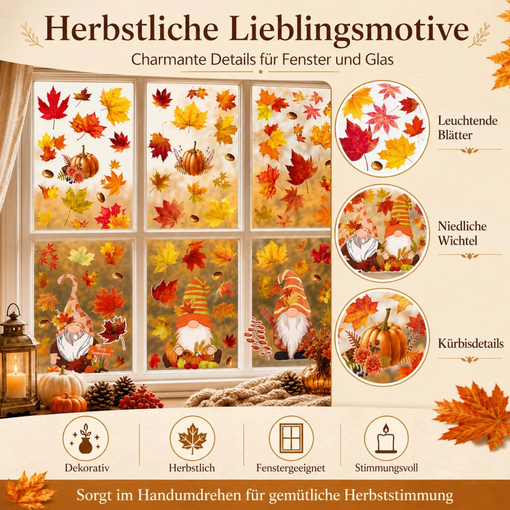 Adesivi per finestre a tema autunnale, confezione da 100 pezzi, autoadesivi, dimensioni 30x20 cm