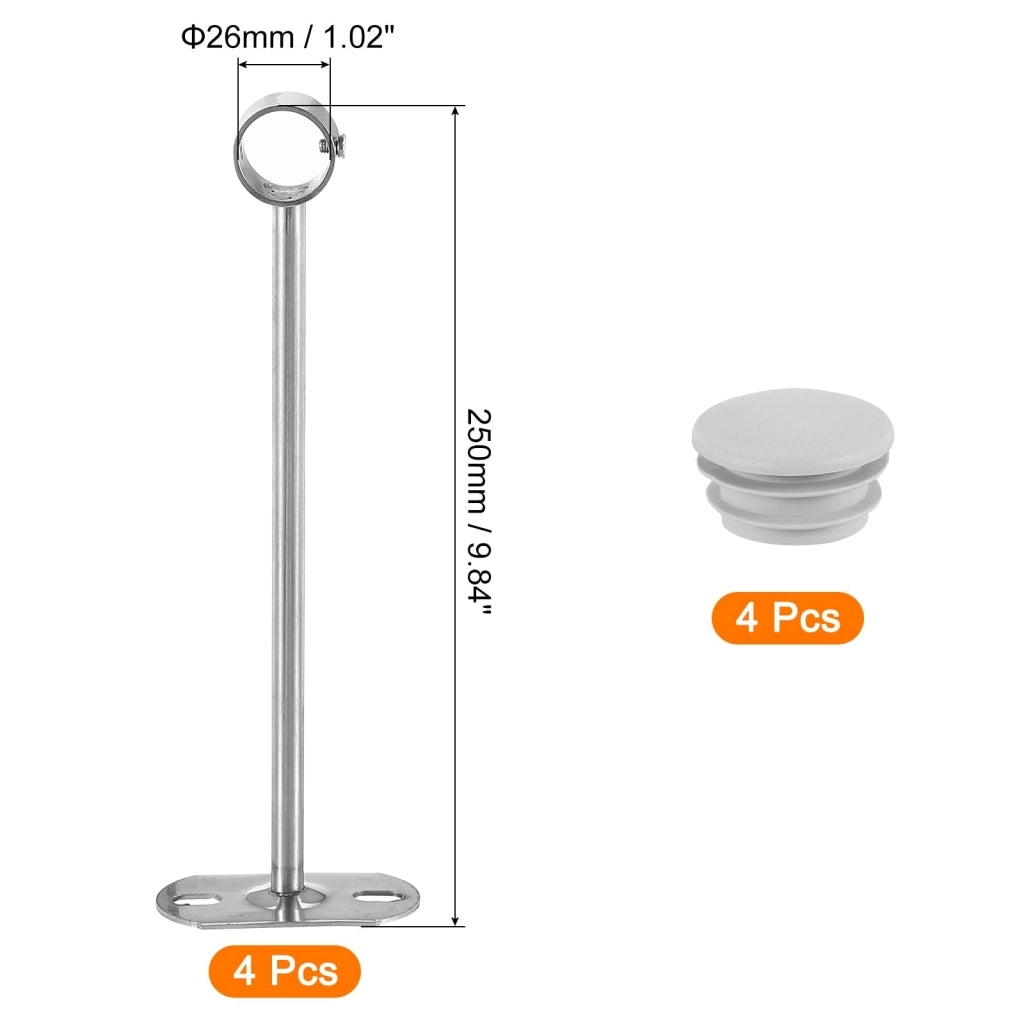 Supporti per aste appendiabiti, set da 4, 250 mm, lega di zinco, colore argento