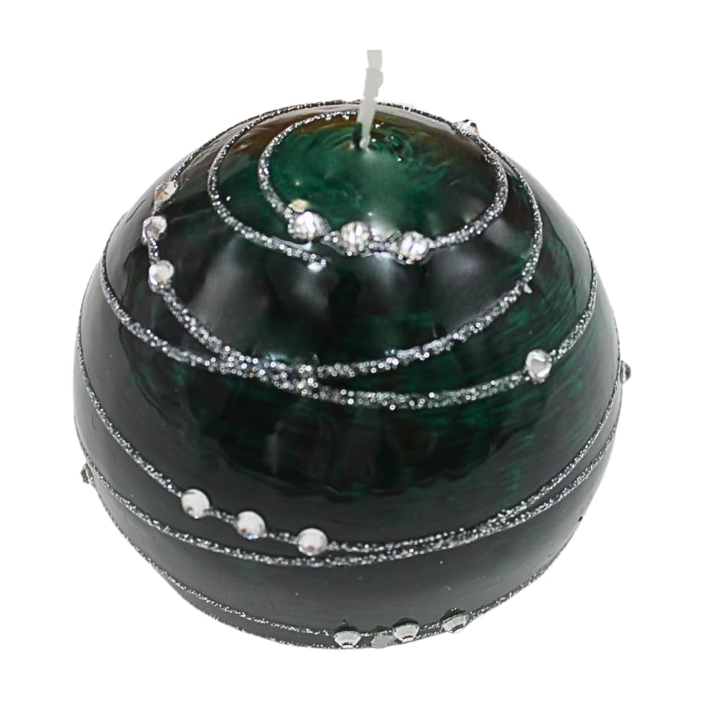 Sfere decorative in polistirolo, diametro 8 cm, verde scuro con strisce argentate