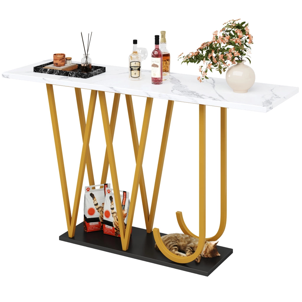 Consolle da ingresso bianca effetto marmo 120 cm