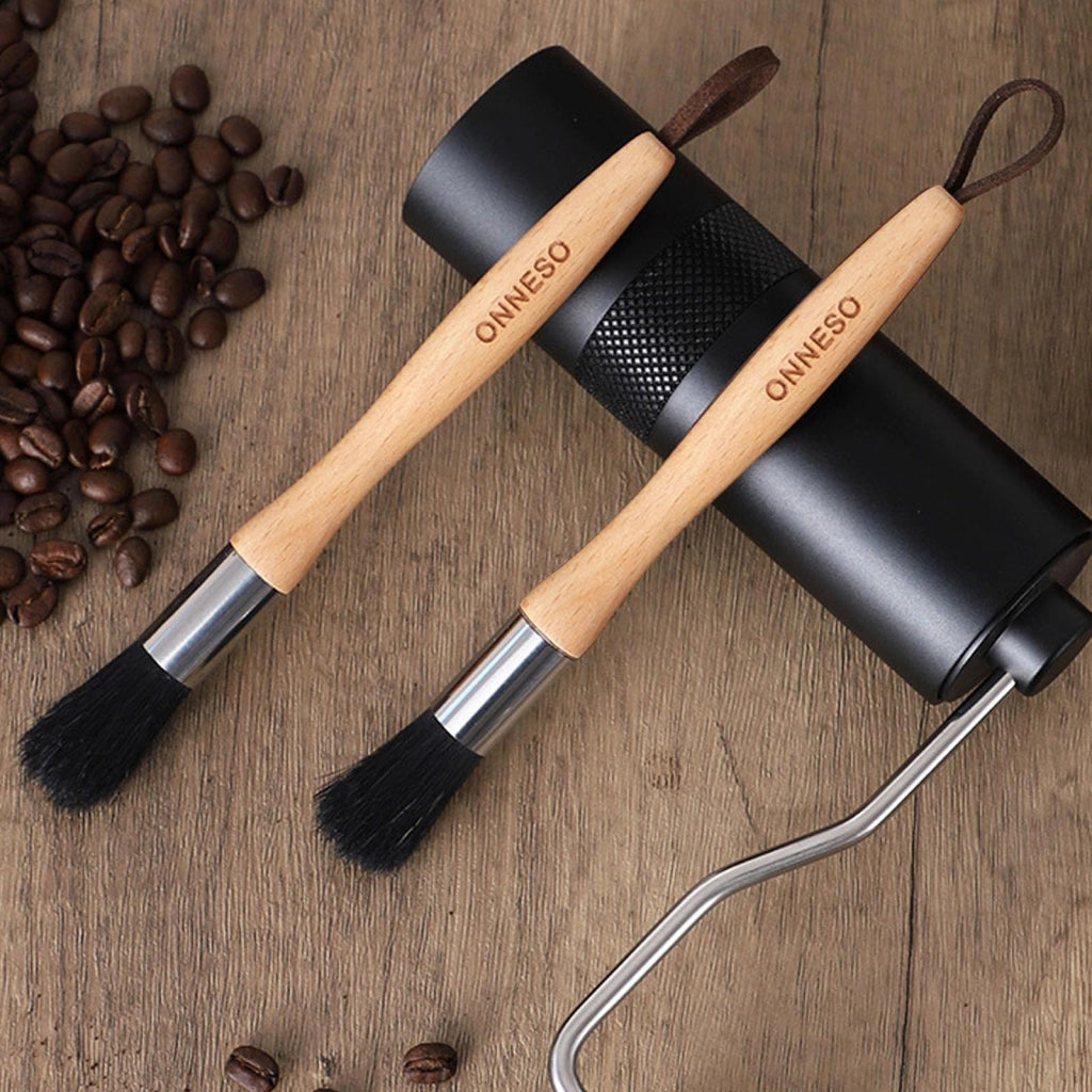 Spazzola per baristi in legno di faggio, 18,5 cm, con passante in pelle