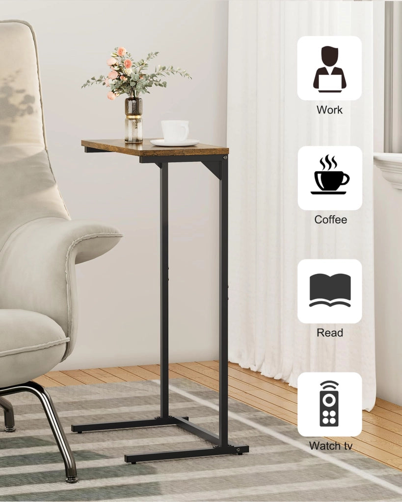 Tavolino laterale a forma di C, 72,9 cm, color marrone, ideale per divani e camere da letto