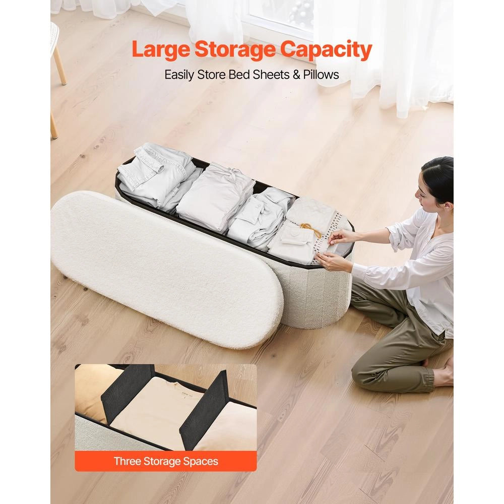 Panca Contenitore Ovale Pieghevole Imbottita per Ingresso e Salotto Beige, Cassapanca Salvaspazio Robusta Carico 299,37 kg, Modello 110TDRTYGB-01BE