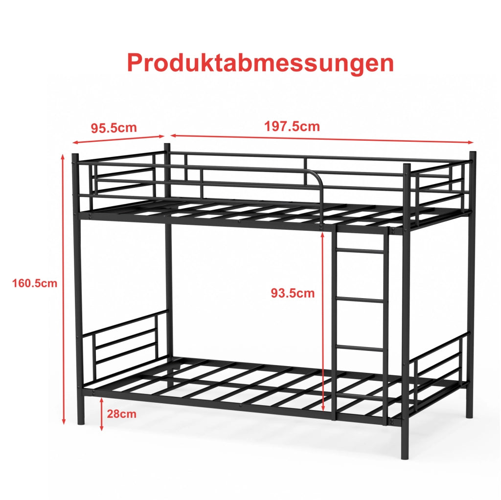 LETTO A CASTELLO 90x190 cm in Acciaio Nero con Scala Antiscivolo