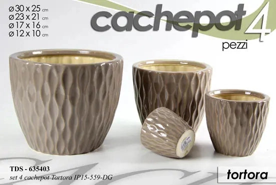 Set 4 cachepot tortora Ø30/23/17/12 cm