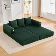 DIVANO Modulare 200x94x67 cm Velluto a Coste Verde Smeraldo con 3 Cuscini