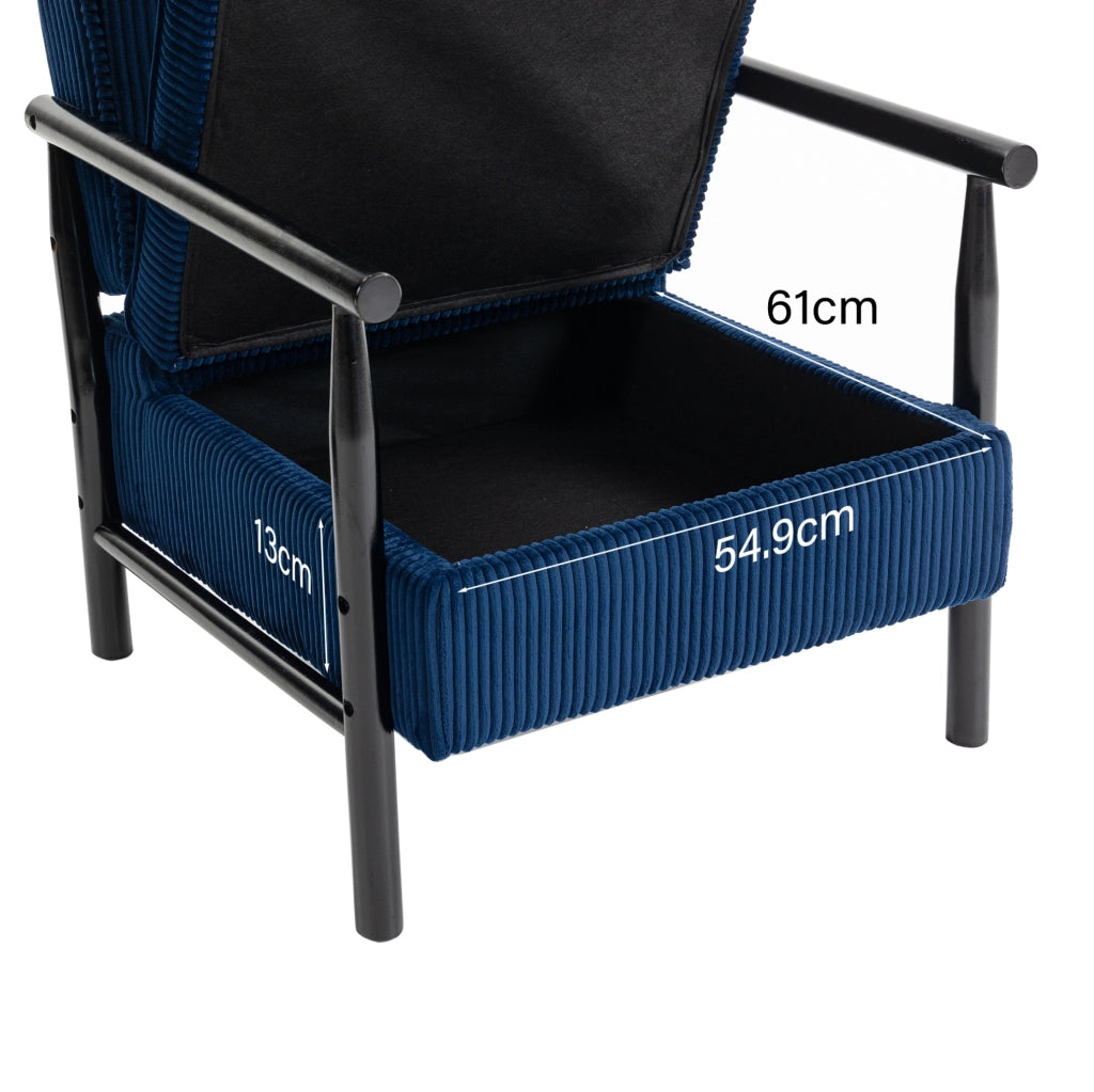 Poltrona da lettura 80x61x71,9 cm in velluto blu con cuscino lombare