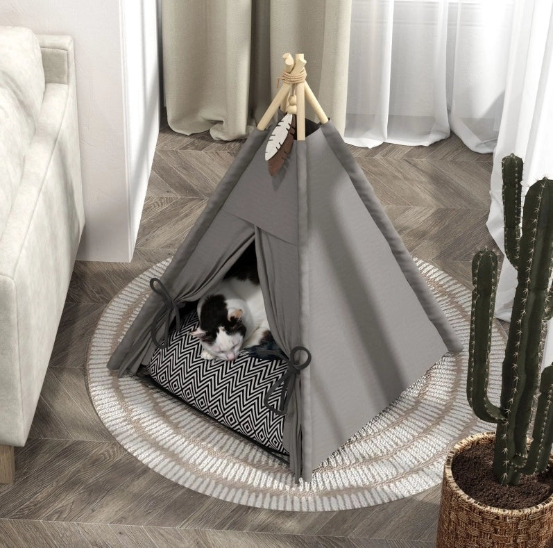 Tipi per Animali 60 x 60 x 76 cm Grigio - Cuccia Comoda per Gatti e Cani