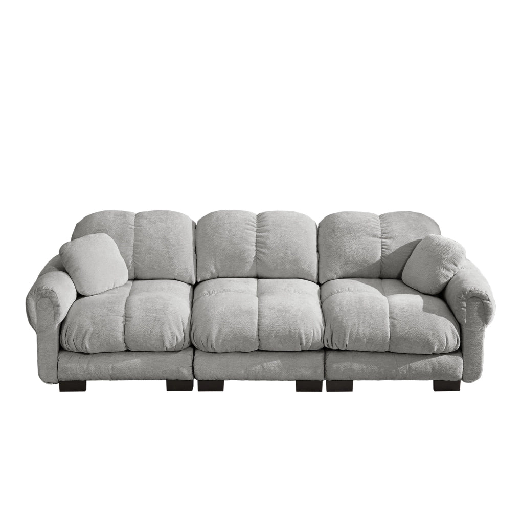 Divano 3 posti cloud 260x86x90 cm in ciniglia grigio chiaro con 2 cuscini, montaggio facile