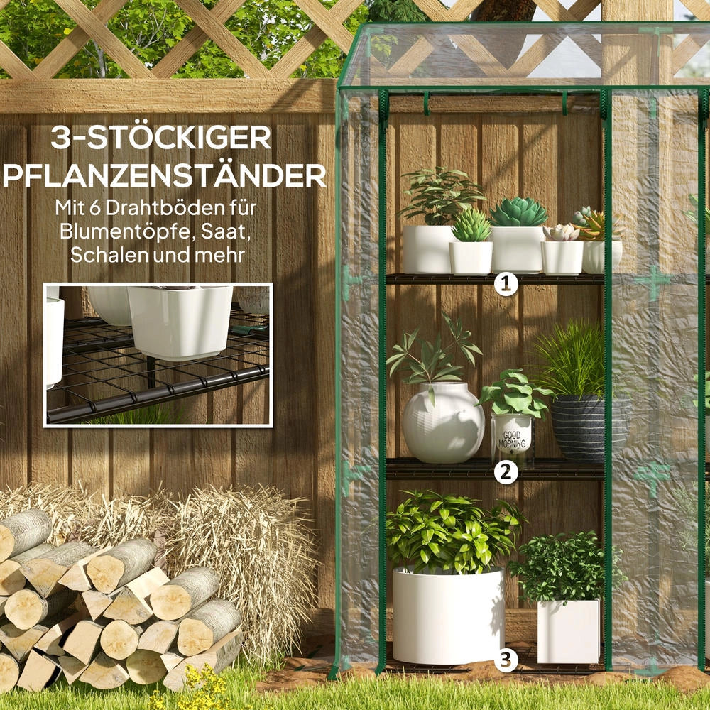 Serra da Giardino per Piante e Pomodori con Scaffale a 3 Ripiani e Doppia Porta, Telo in PE Trasparente, 143 x 46 x 151 cm