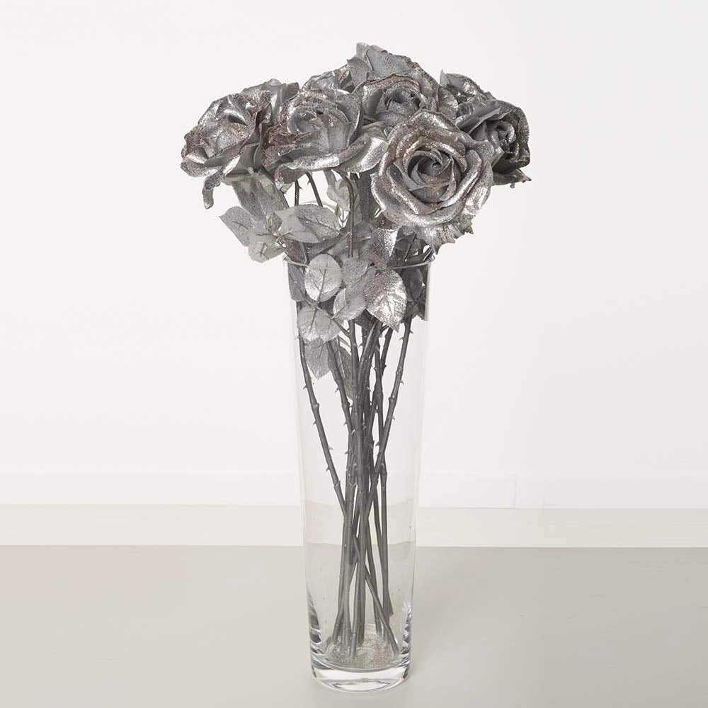 12 rose artificiali con effetto luminoso, alte 69 cm, realizzate in seta, plastica e metallo