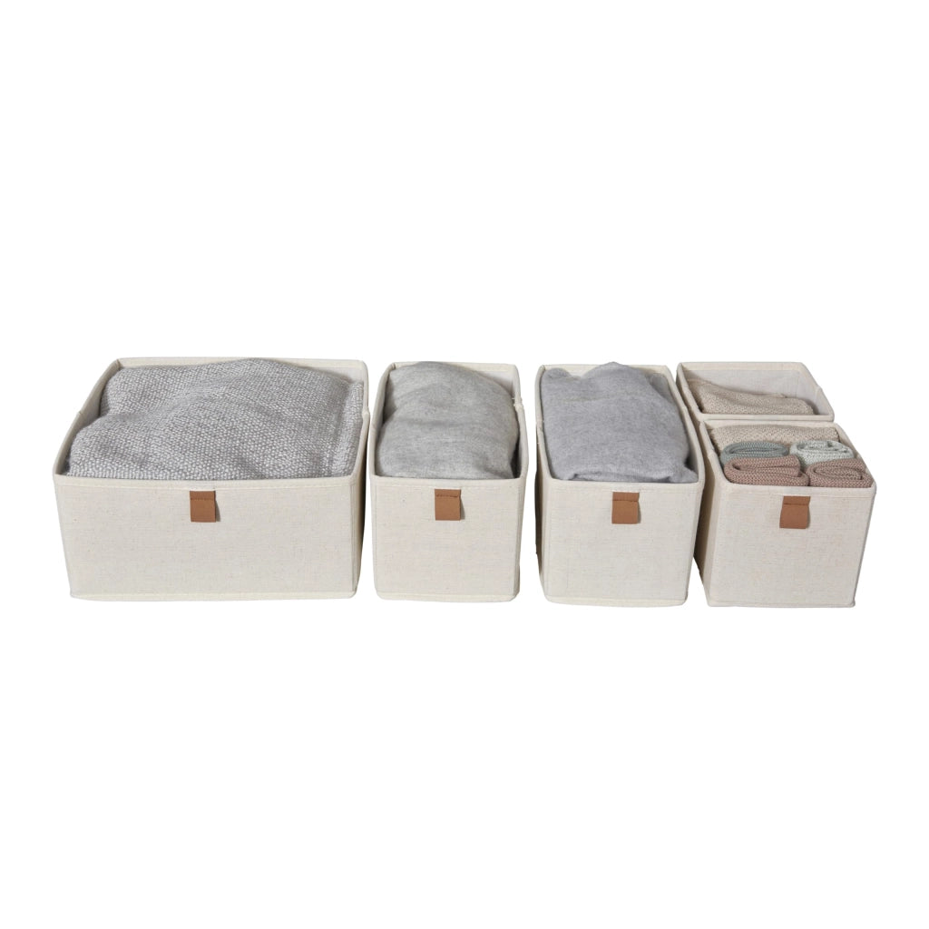 Set di contenitori pieghevoli, 5 pezzi, color beige, disponibili in 3 diverse dimensioni