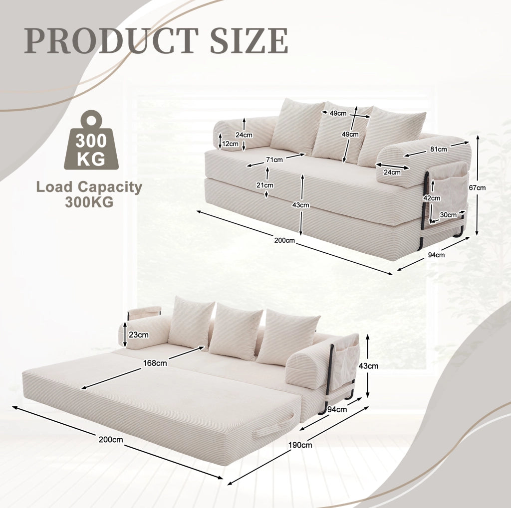 Divano modulare beige in velluto a coste con struttura in metallo e 3 cuscini