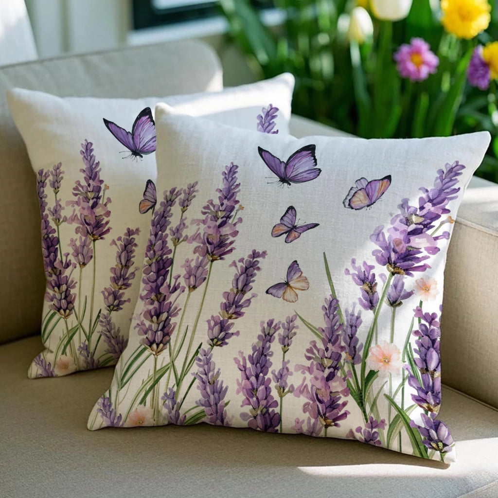 Cuscini decorativi, set da 2, 40x40 cm, impermeabili, motivo fiori e farfalle, per uso esterno