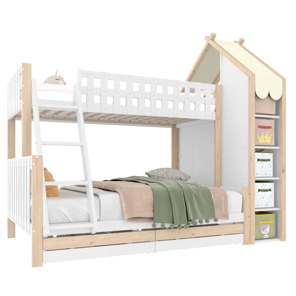 Letto a castello per bambini 90x200 cm e 140x200 cm con tetto a casetta