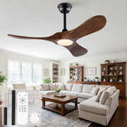 Ventilatore da soffitto con luce a LED, pale in legno massello, nero e noce