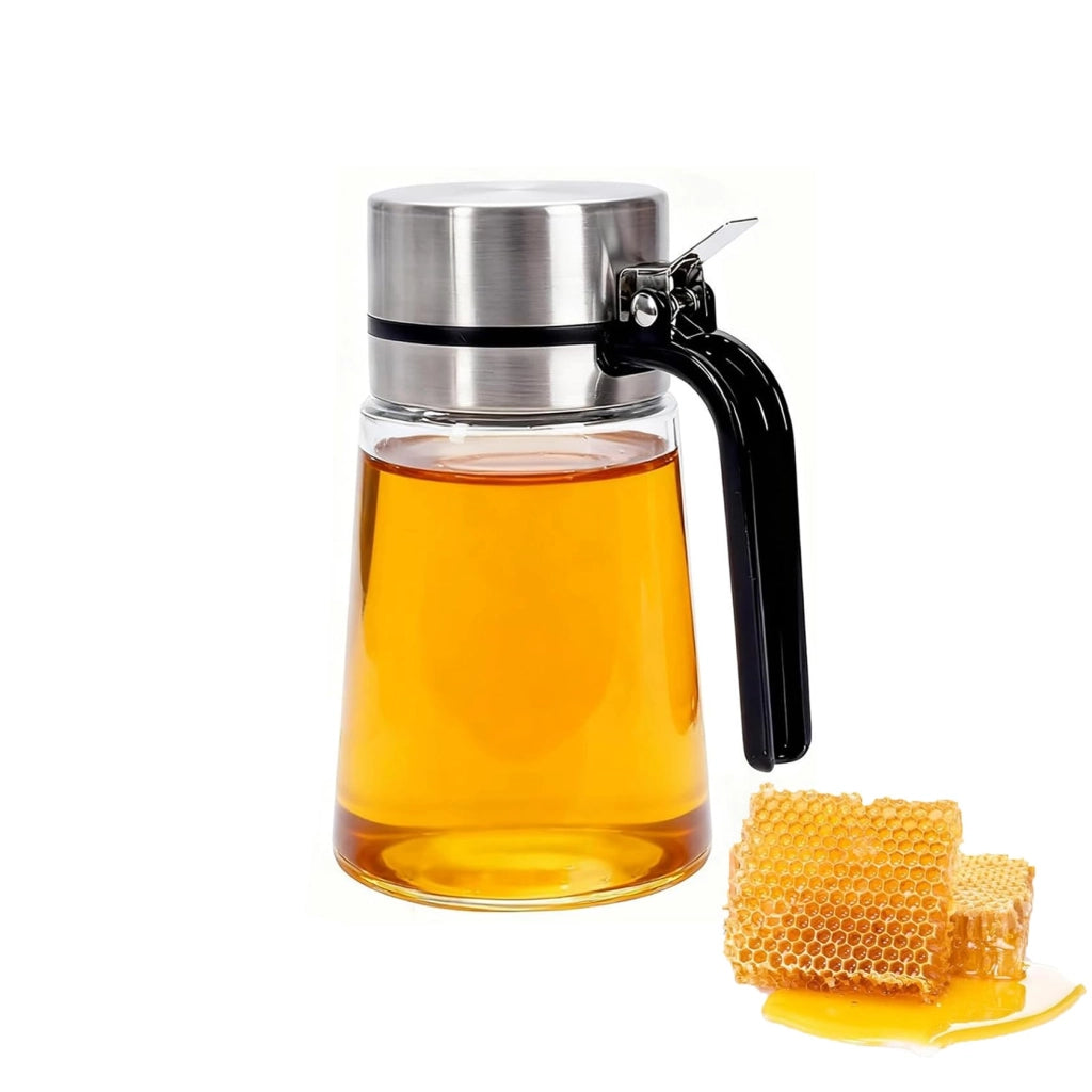 Contenitore in vetro da 400 ml per miele, con beccuccio in acciaio inossidabile