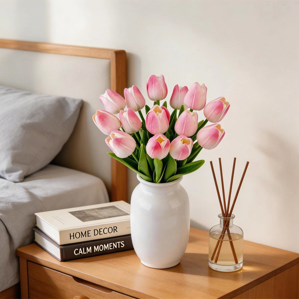 12 tulipani artificiali con gambo in filo metallico, color pesca, altezza 33 cm, per decorazioni