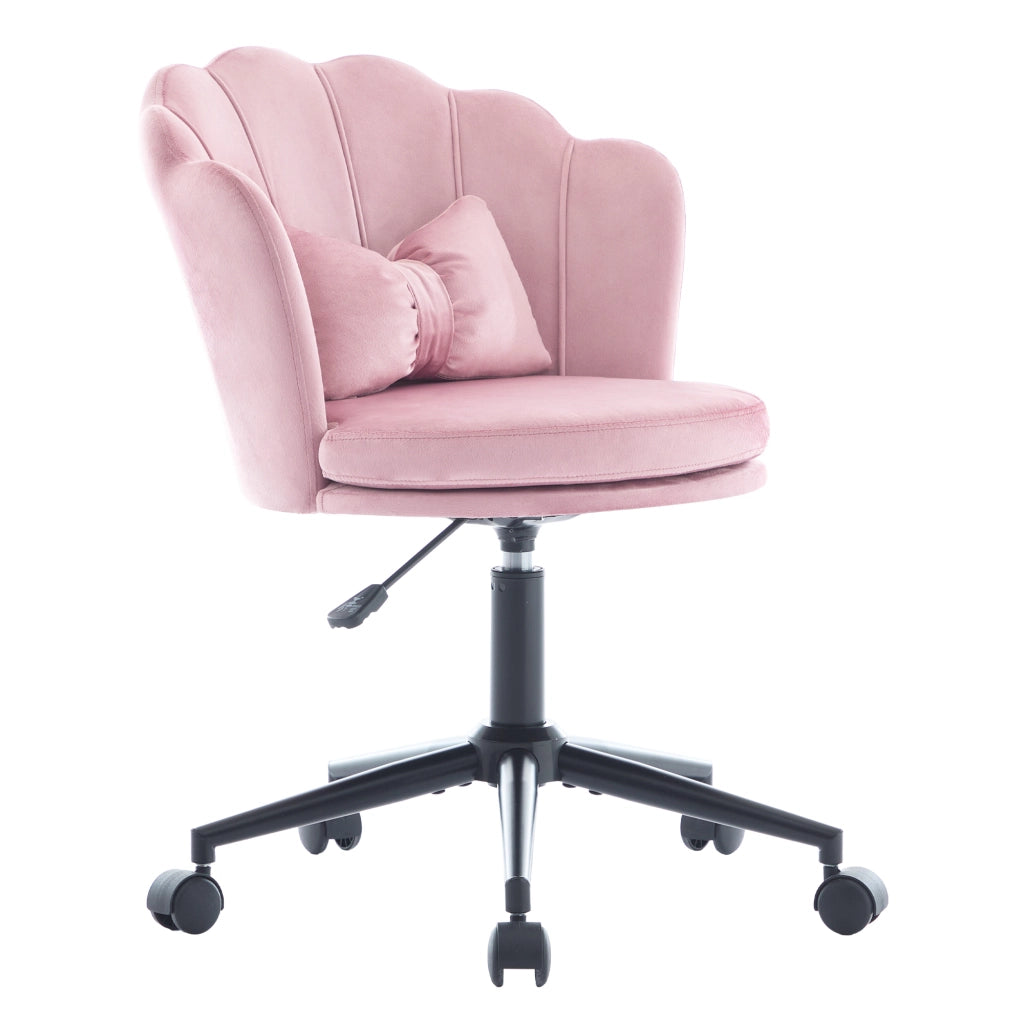 Sedia da ufficio girevole 55x62x73-83 cm; altezza regolabile; schienale a petalo; velluto rosa