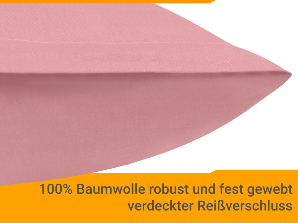Set di due federe per cuscini, 40x40 cm, color rosa antico, in cotone, con chiusura a zip