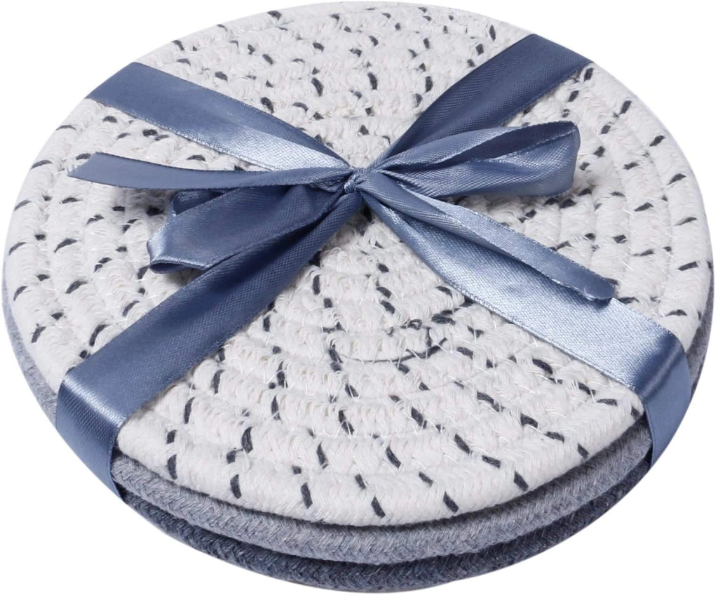 Set di 3 sottobicchieri intrecciati in filato di cotone, color grigio, diametro 17,8 cm
