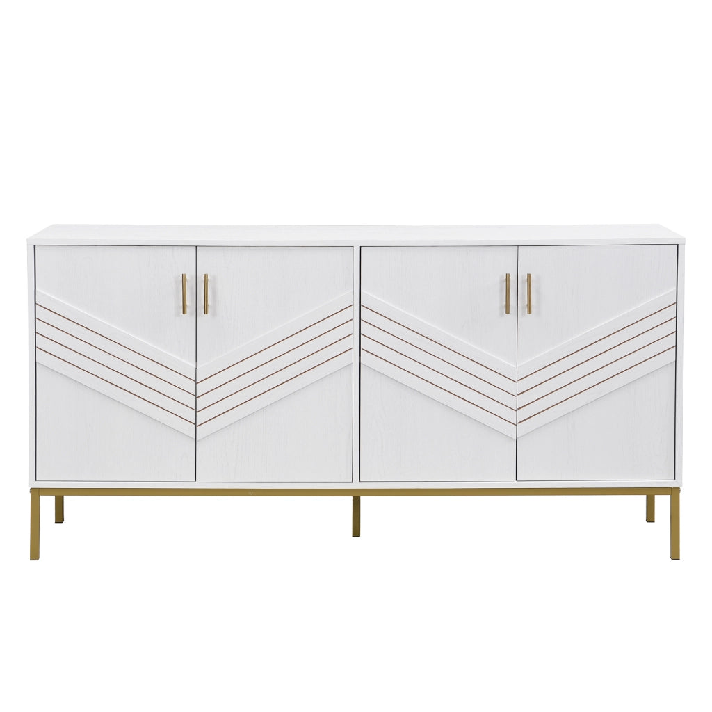 Credenza 160 × 40 × 80,5 cm quattro ante due ripiani regolabili MDF bianca con venature del legno e dettagli dorati
