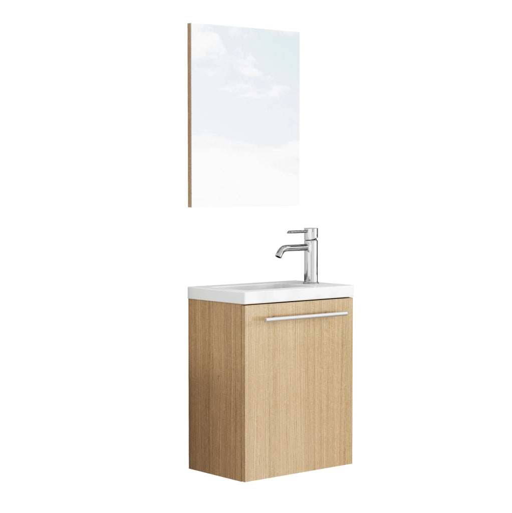 Mobile bagno sospeso rovere con lavabo in ceramica e specchio