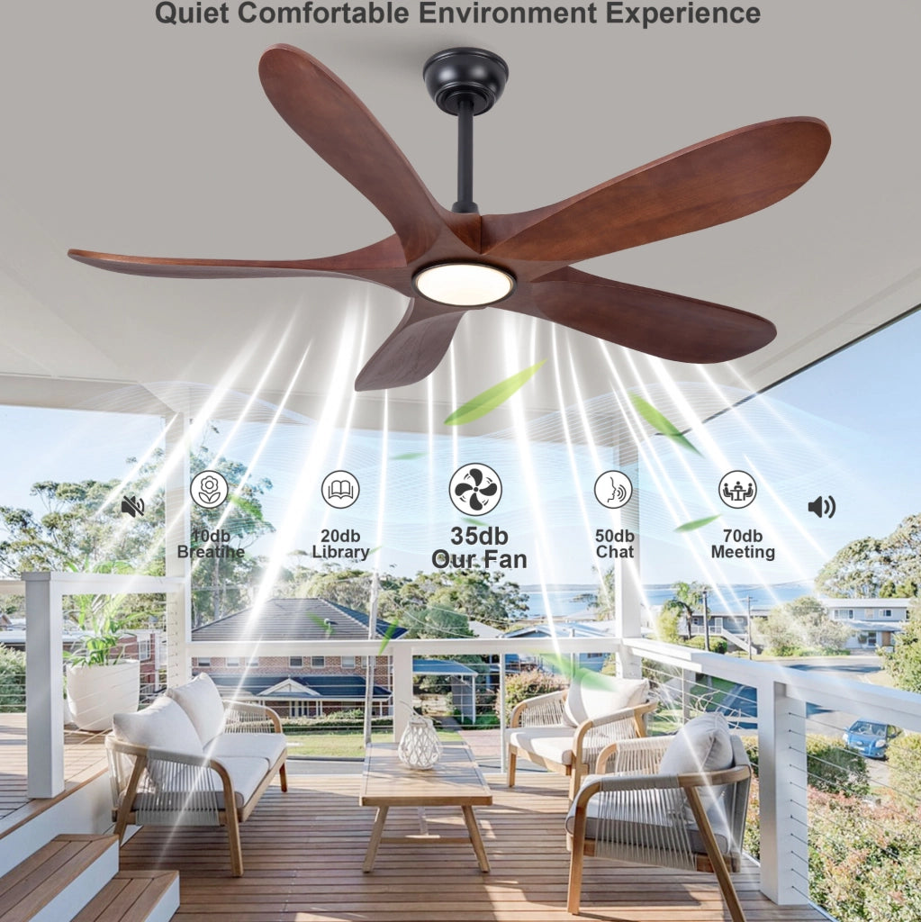 Ventilatore da soffitto con luce e telecomando in legno massello