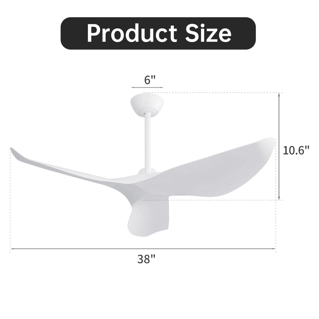Ventilatore da soffitto 96 cm senza luce con motore DC reversibile 6 velocità telecomando bianco opaco per interni esterni