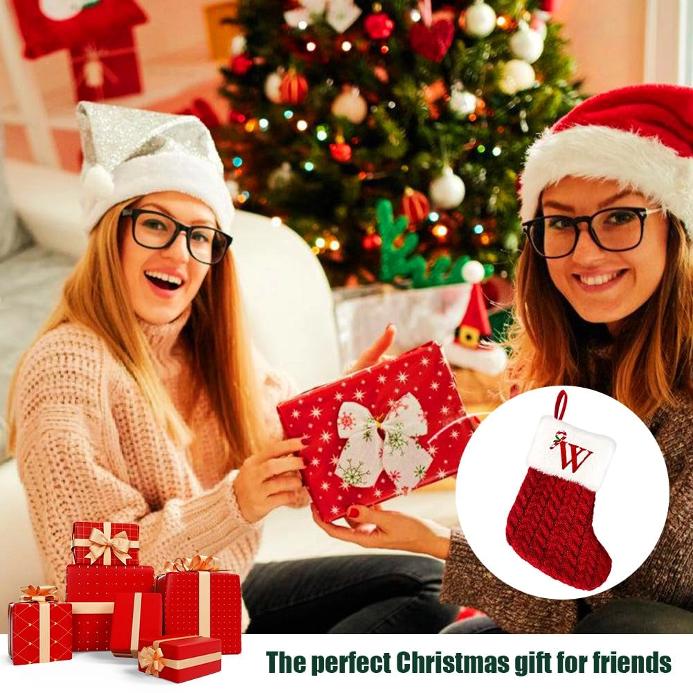 Calze di Natale, 20 cm, calze lavorate a maglia personalizzate con lettere, monogramma, calze rosse natalizie, polsino in peluche, calze appese, regali per l'albero di Natale