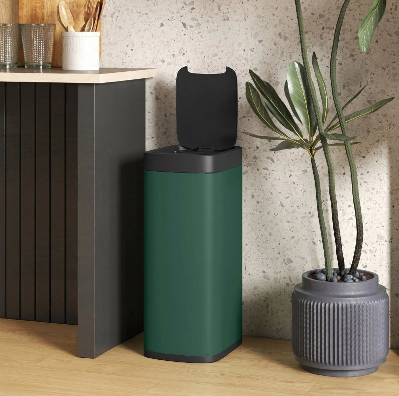 Pattumiera con sensore da 50 l in metallo verde scuro