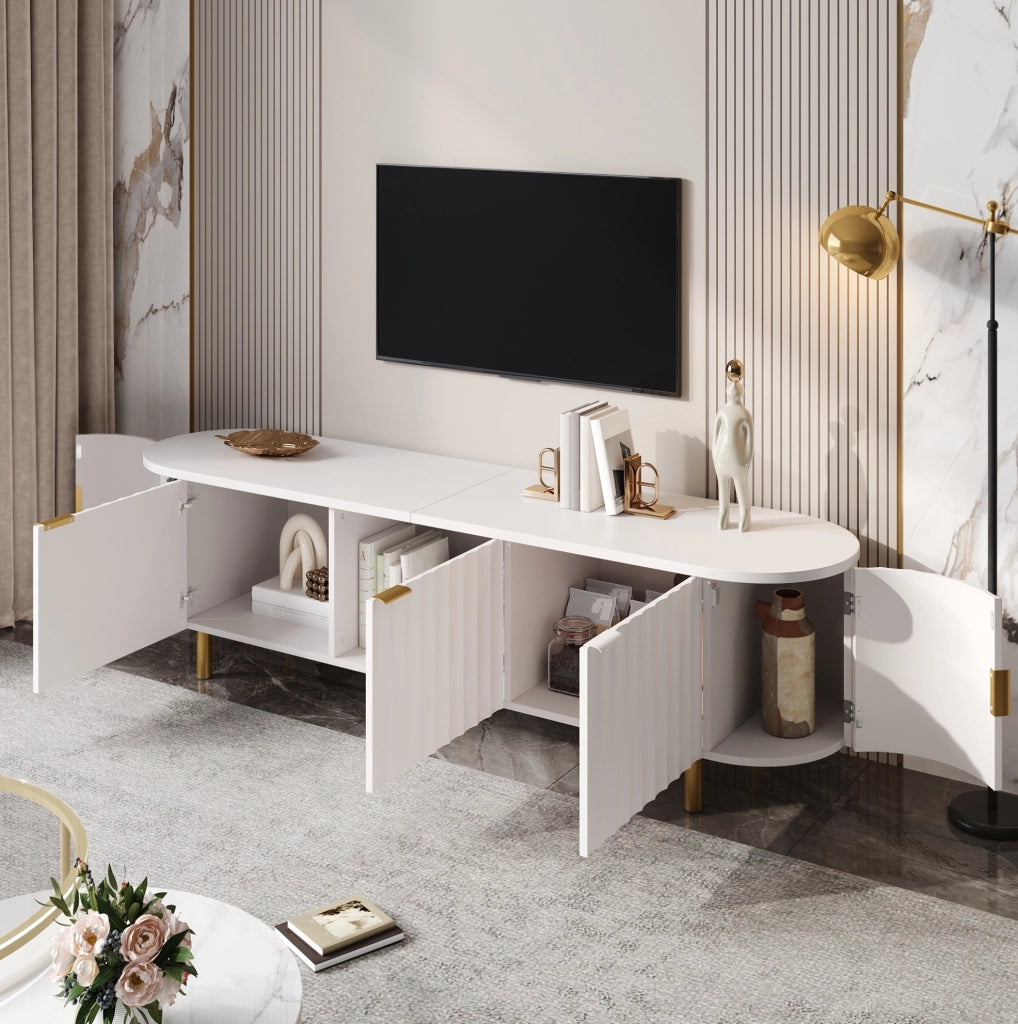 Mobile TV basso bianco in MDF a 5 ante con frontali scanalati
