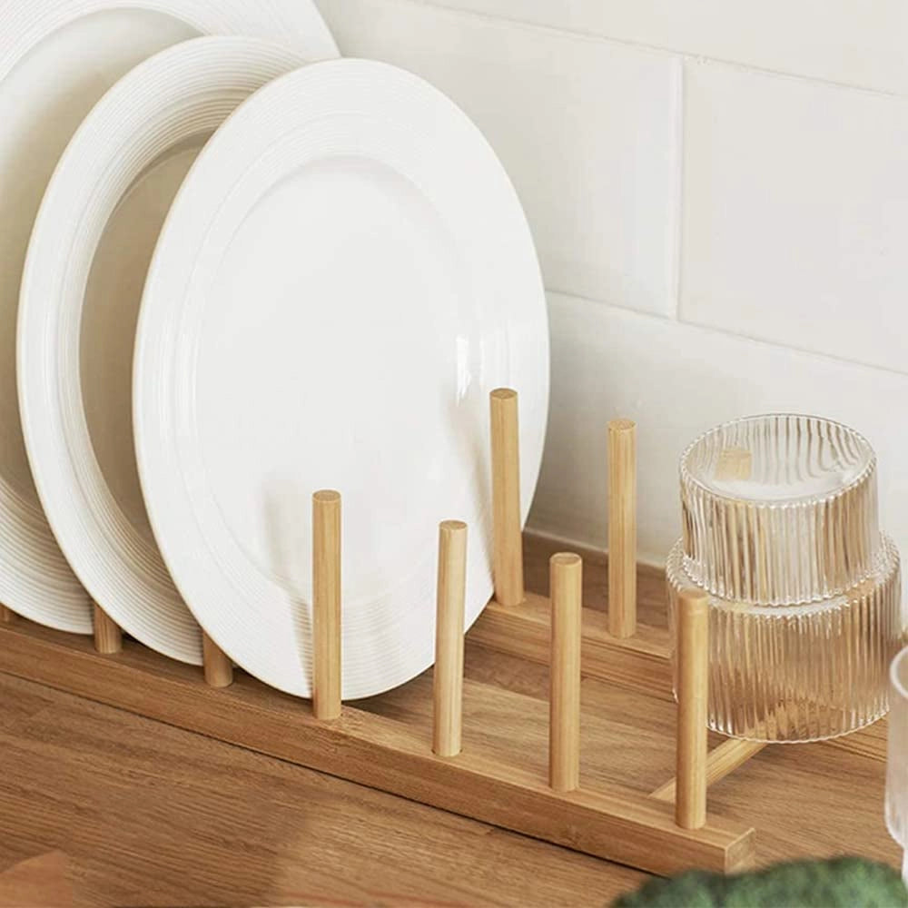Set di 2 supporti per scolatura in bambù, con 4 e 8 fessure, salvaspazio