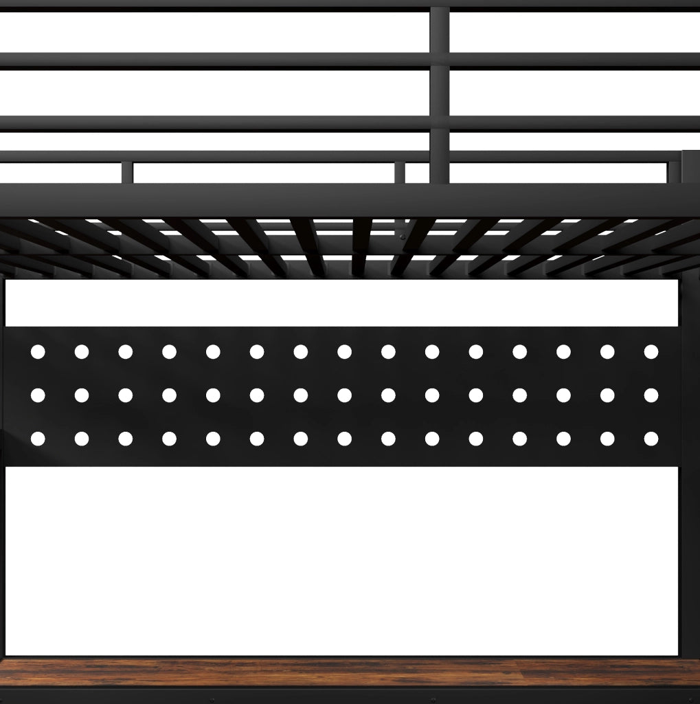 Letto a soppalco in metallo 140x200 cm con scrivania, cassetti, pannelli forati LED e presa, nero