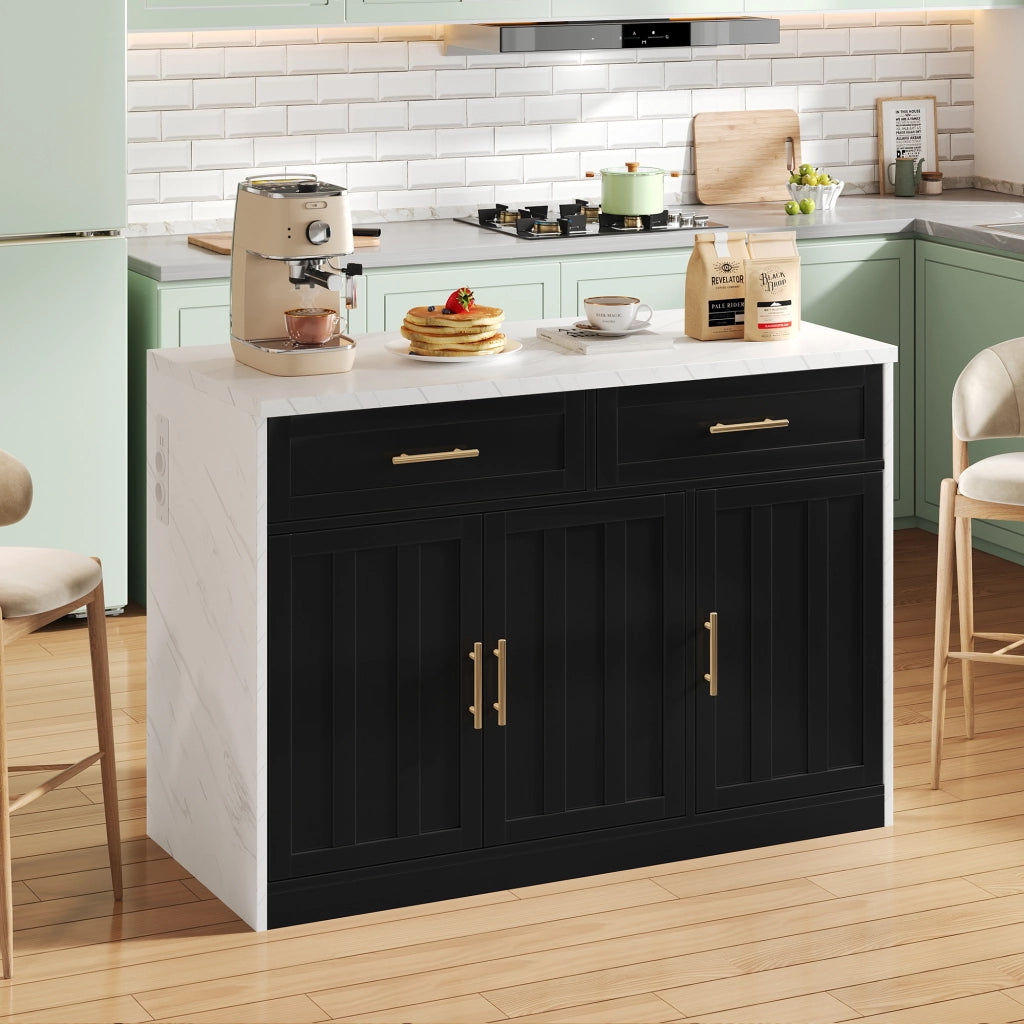 Isola cucina 120x60x91 cm con bancone; prese e USB; cassetti e ripiani regolabili; MDF nero