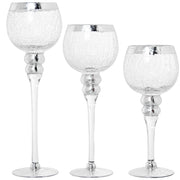 Set di 3 vasi decorativi in vetro trasparente/argento, dimensioni 13x13x30 cm
