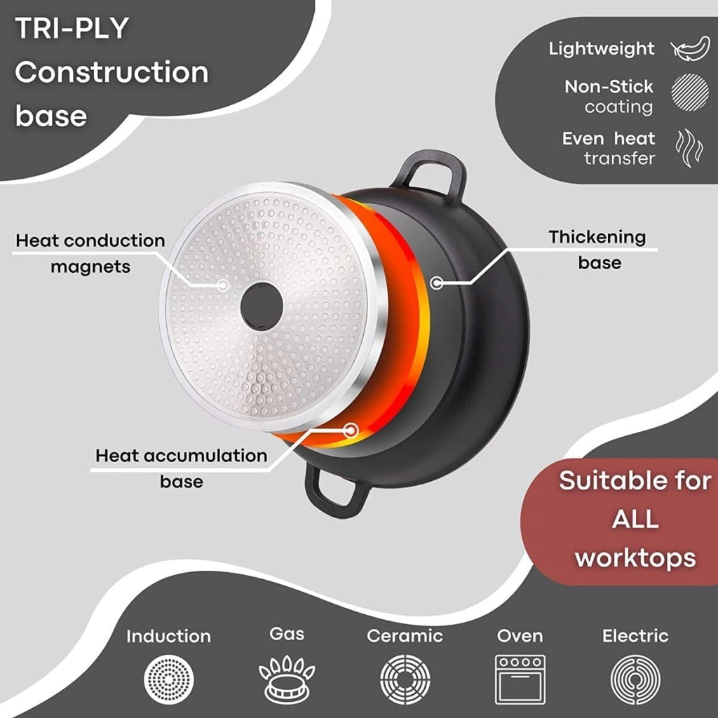 Pentola da cucina Kochtopf, diametro 32 cm, capacità 9,5 litri, con rivestimento in marmo e coperchio in vetro