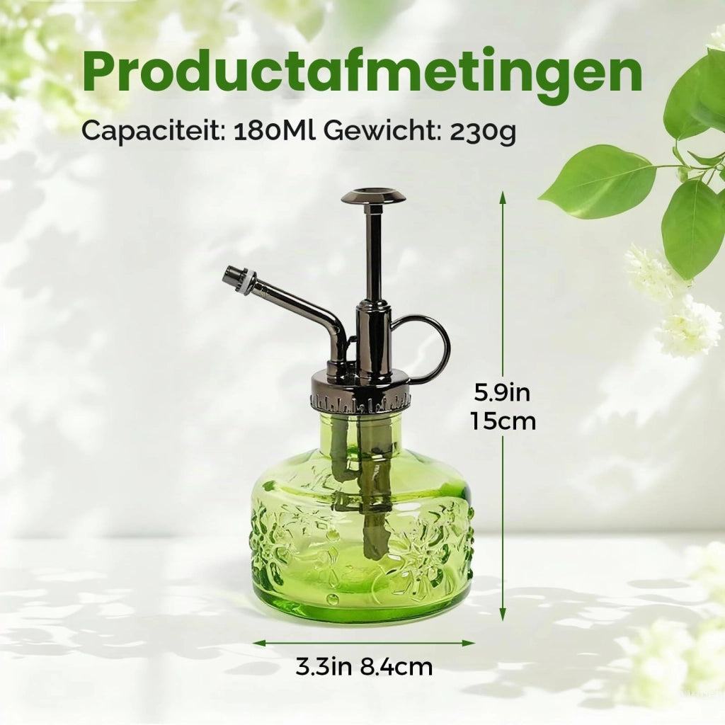 Annaffiatoio in vetro, capacità 180 ml, design vintage, verde, ideale per piante da interno
