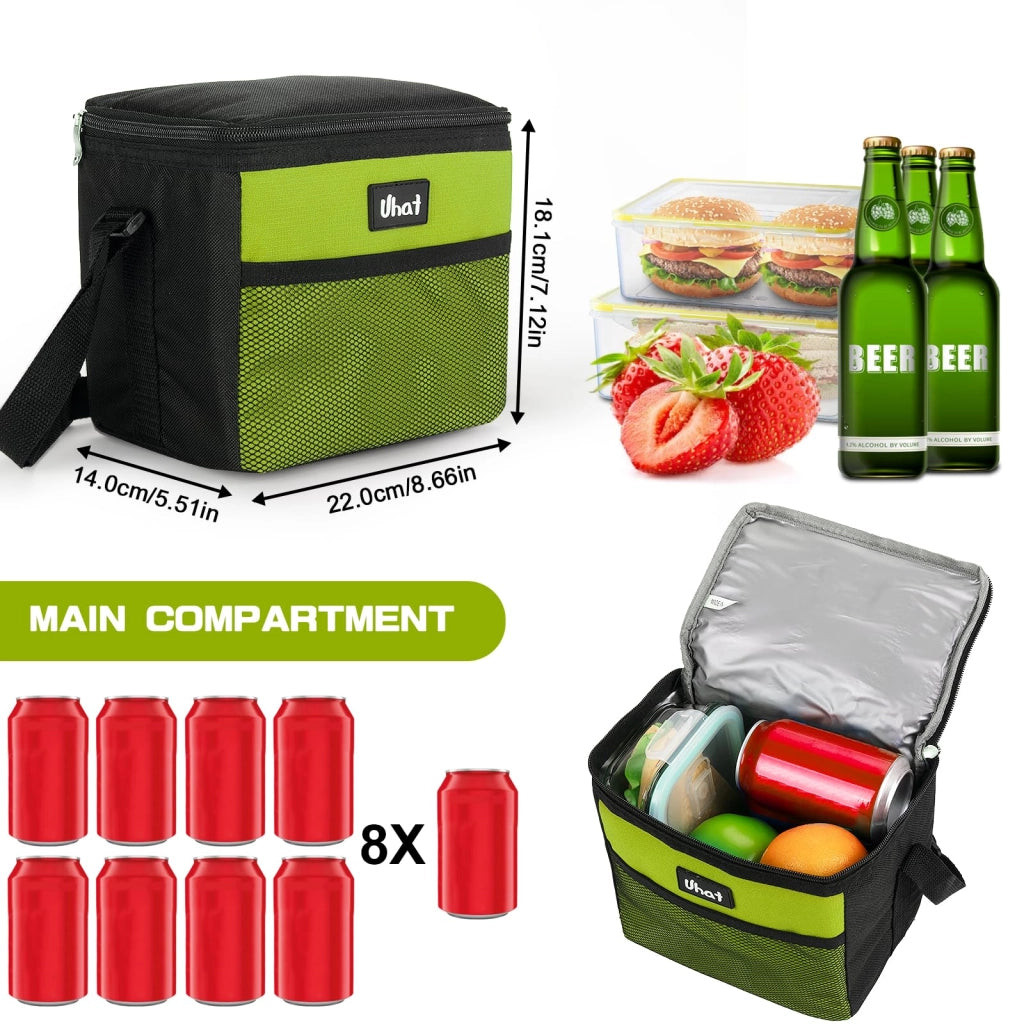 Borsa termica per il pranzo, 5 litri, con doppio scomparto, colore verde