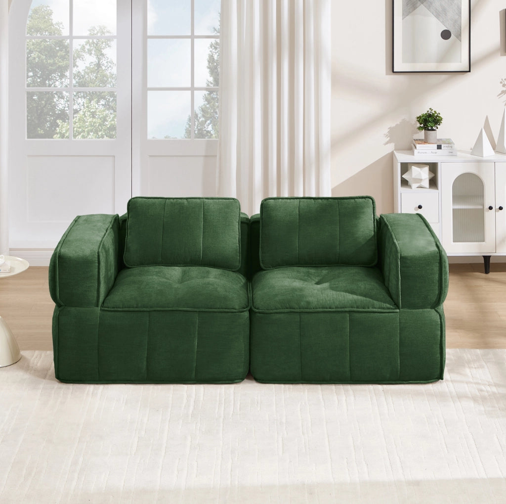 Divano modulare verde in poliestere con seduta profonda